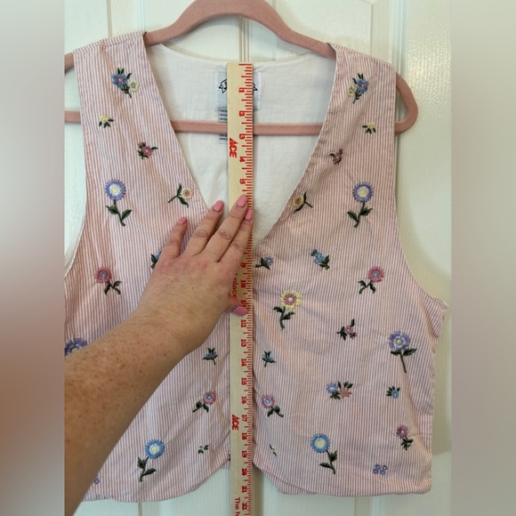 Solutions Cotton Lined Pink Embroderied Floral Retro Grandma Vest Women’s Large - Picture 8 of 10